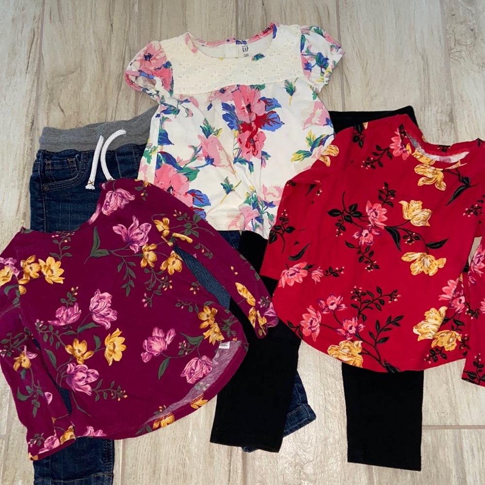 Girls 2T Bundle Long Sleeve T-Shirts Jeans Riding Pants 5 Pieces